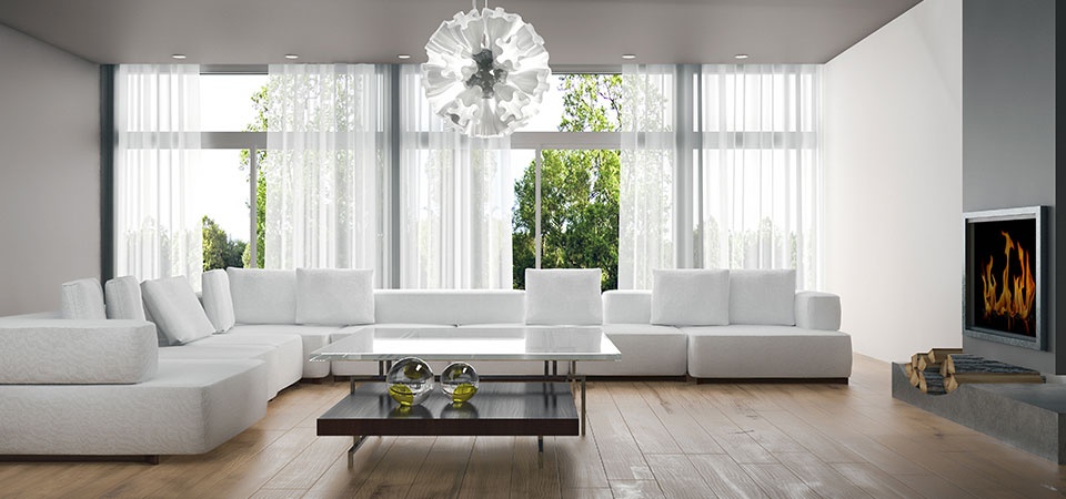 Modern living room with a large sofa