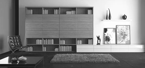 Stylish interior with a large bookcase Stylish interior with a large bookcase